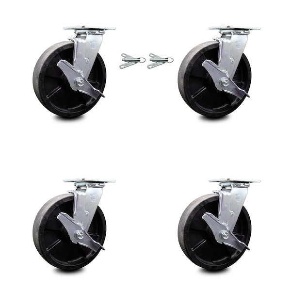 Service Caster 8 Inch Glass Filled Nylon Caster Set with Roller Bearings 4 Brake 2 Swivel Lock SCC-30CS820-GFNR-TLB-BSL-2-TLB-2 - main